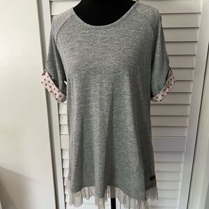 Matilda Jane Gray Top with Polka Dot Trim